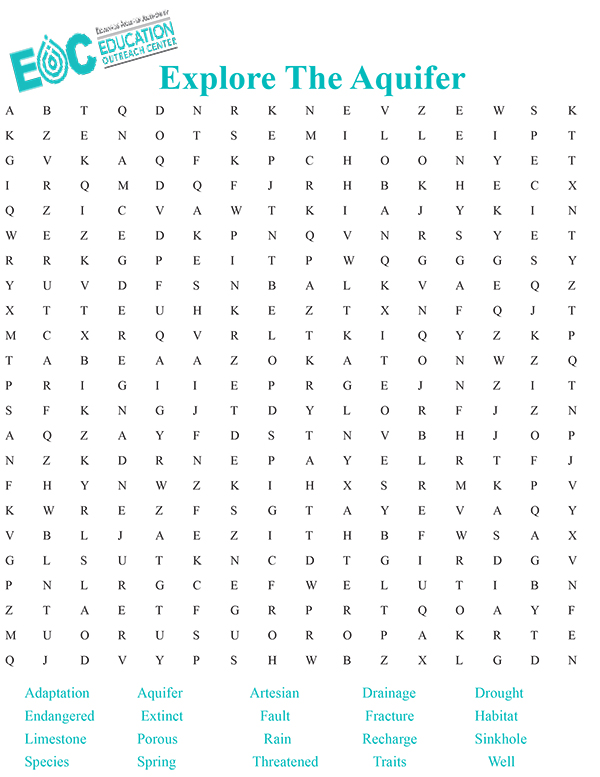 Explore The Aquifer Word Search